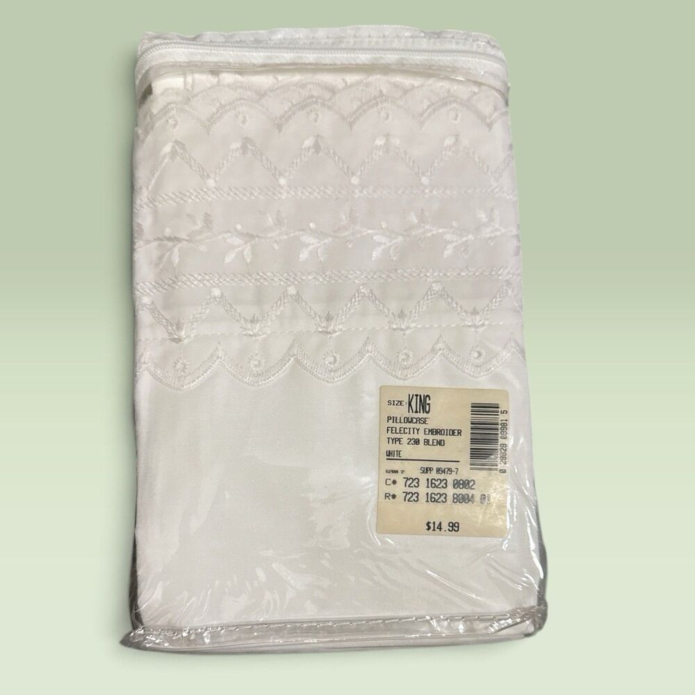 Vintage Home Collection Felicity Embroidered Hem King Pillowcases 230 TC White - Picture 4 of 5